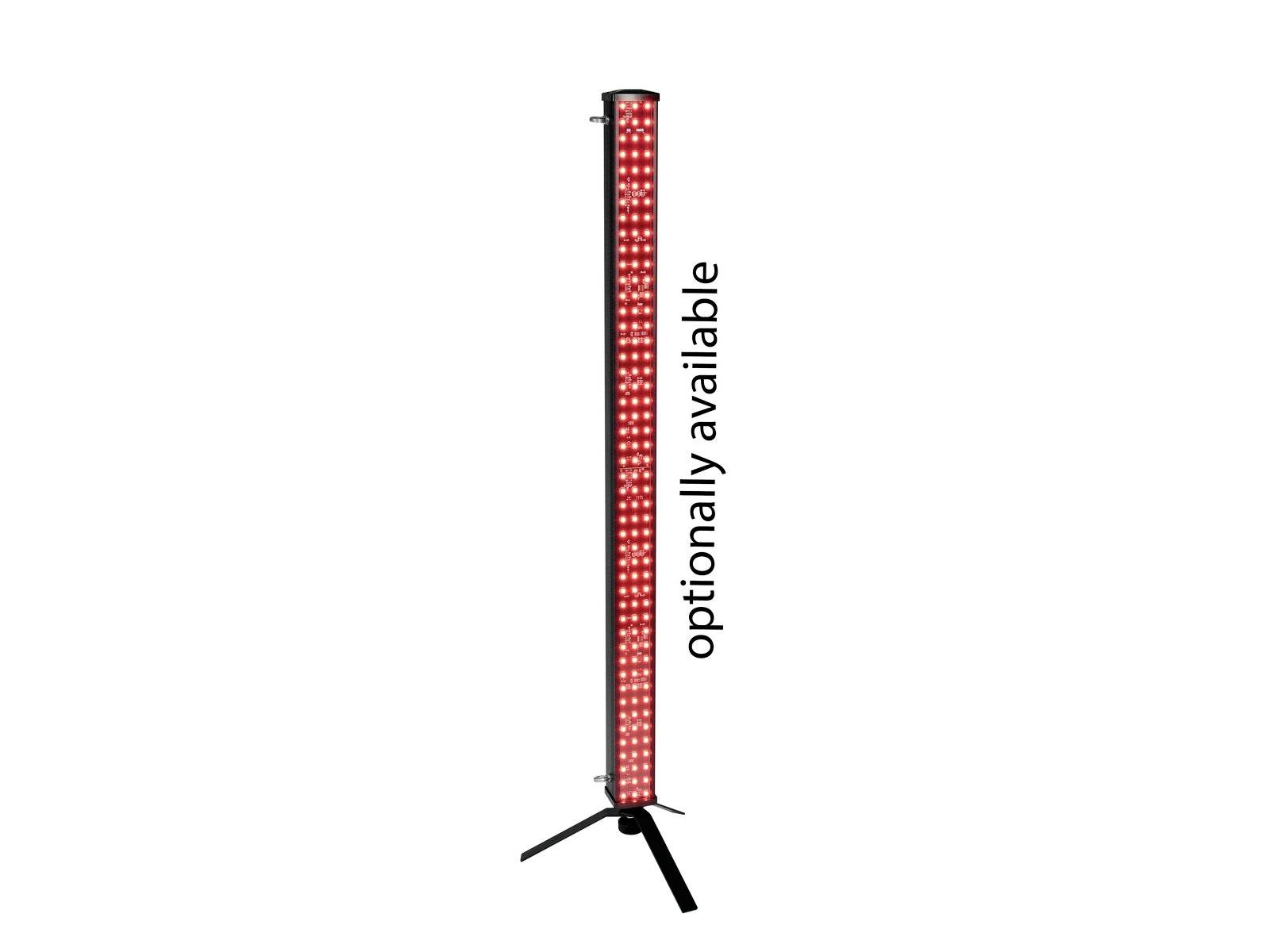 Eine lange, schmale, stehende Leuchte mit roten LEDs auf Stativ. Text daneben: 'optionally available'.