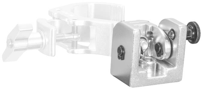 Metallklammermechanismus, bestehend aus zwei verbundenen Teilen. Der vordere Teil zeigt eine Schraube und bewegliche Teile zur Befestigung.