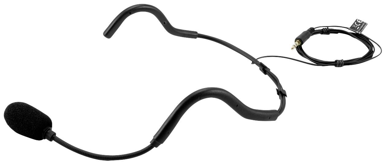 Schwarzes Headset-Mikrofon mit flexiblem Bügel und Kabel; ideal für freihändige Sprachaufnahmen oder Präsentationen.