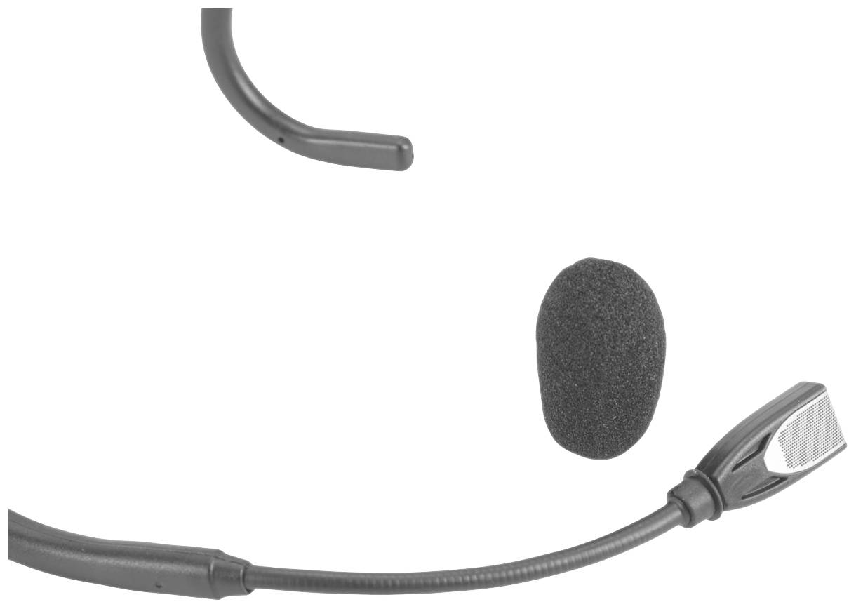 Ein abnehmbares Mikrofon mit Windschutz für ein Headset, zeigt ein Kabelarm mit Mikrofonkapsel und flexibel gebogenen Haken.
