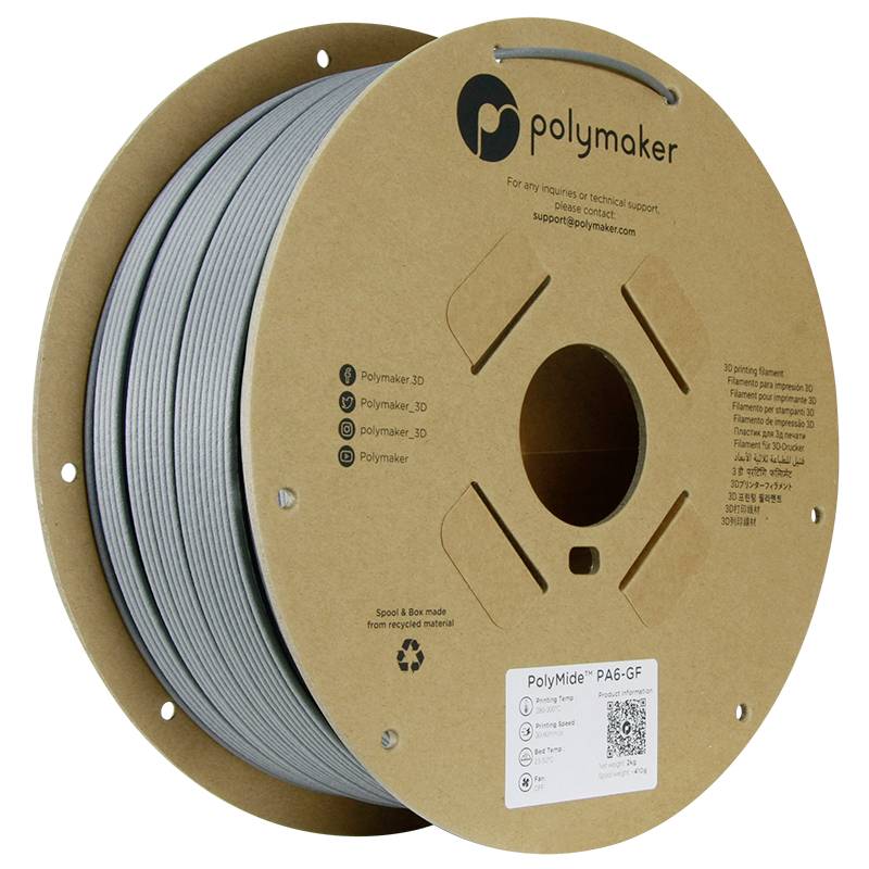 Polymaker PG02004 Filament PA6-GF chemisch beständig, Glasfaserverstärkt, hitzebeständig, hohe Steifigkeit 2.85mm 2000g Grau