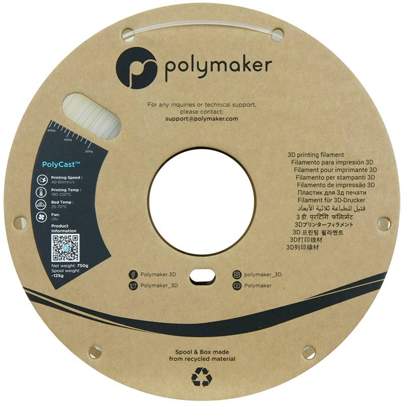 Polymaker PJ03001 Filament PolyCast Feinguss-/Wachsausschmelzverfahren 1.75mm 750g Natur PolyCast™ 1St.