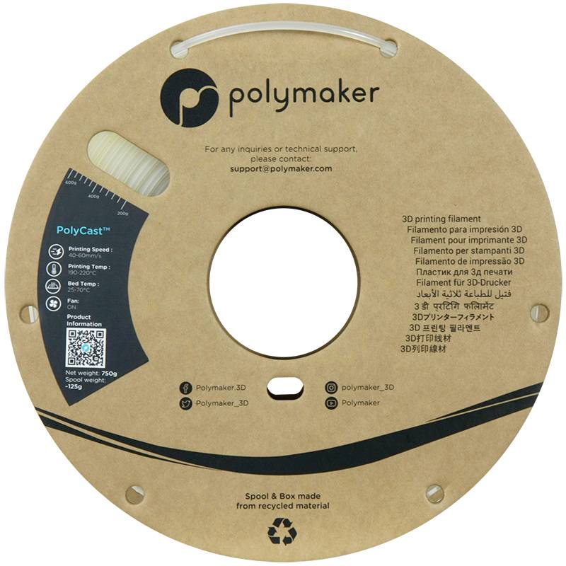 Polymaker PJ03002 Filament PolyCast Feinguss-/Wachsausschmelzverfahren 2.85mm 750g Natur PolyCast™ 1St.