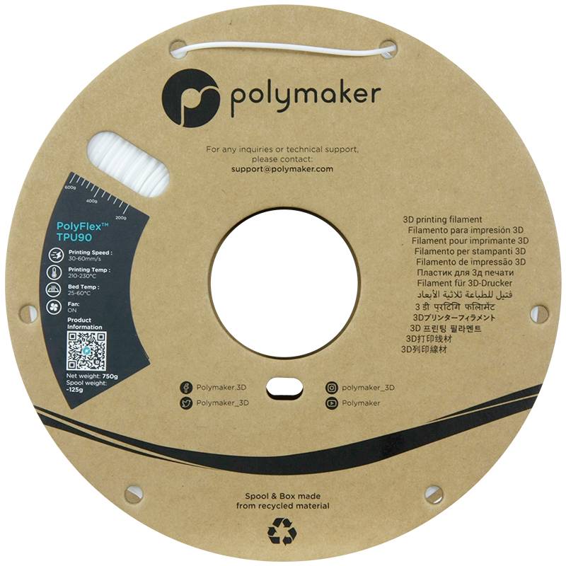 Polymaker PD02002 TPU90 Filament TPU flexibel 1.75mm 750g Weiß PolyFlex™ 1St.