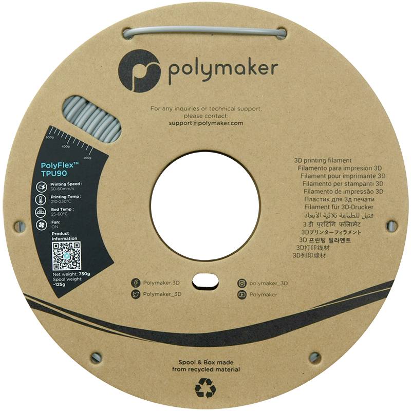 Polymaker PD02008 TPU90 Filament TPU flexibel 2.85mm 750g Grau PolyFlex™ 1St.