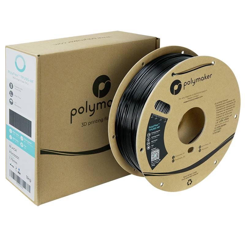 Polymaker PD03001 TPU95-HF Filament TPU, Flexibles Filament flexibel, UV-beständig, Highspeed Filament 1.75mm 1000g Schwarz