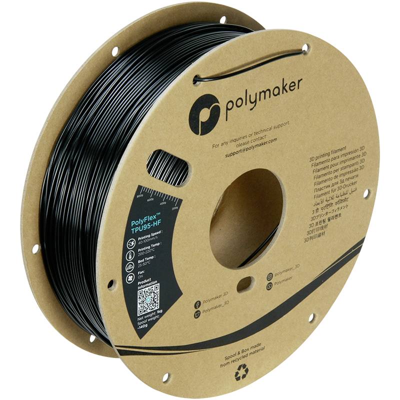 Polymaker PD03001 TPU95-HF Filament TPU, Flexibles Filament flexibel, UV-beständig, Highspeed Filament 1.75mm 1000g Schwarz