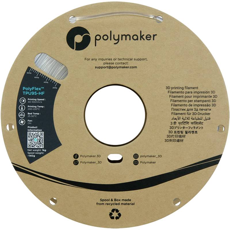 Polymaker PD03006 TPU95-HF Filament TPU, Flexibles Filament flexibel, Highspeed Filament, UV-beständig 2.85mm 1000g Kl