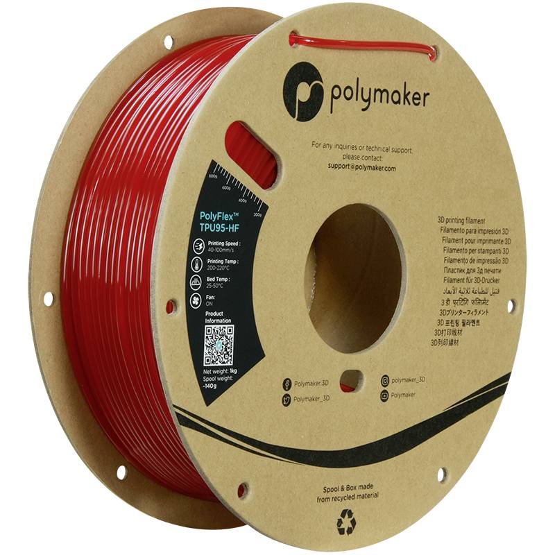 Polymaker PD03008 TPU95-HF Filament TPU, Flexibles Filament flexibel, Highspeed Filament, UV-beständig 2.85mm 1000g Rot PolyFlex™