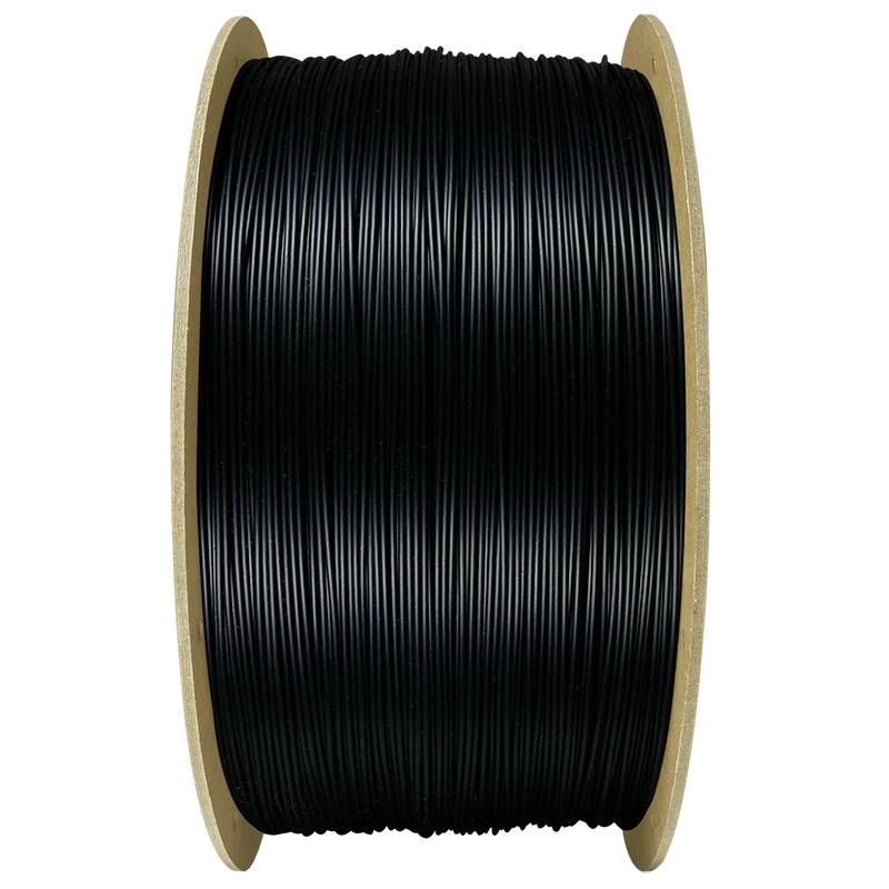 Spule mit schwarzem Filament für 3D-Drucker.