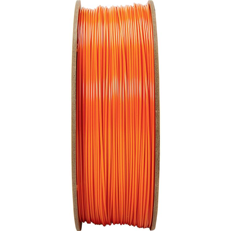 Orange Filamentrolle für 3D-Drucker, auf einer Spule, steht vertikal.