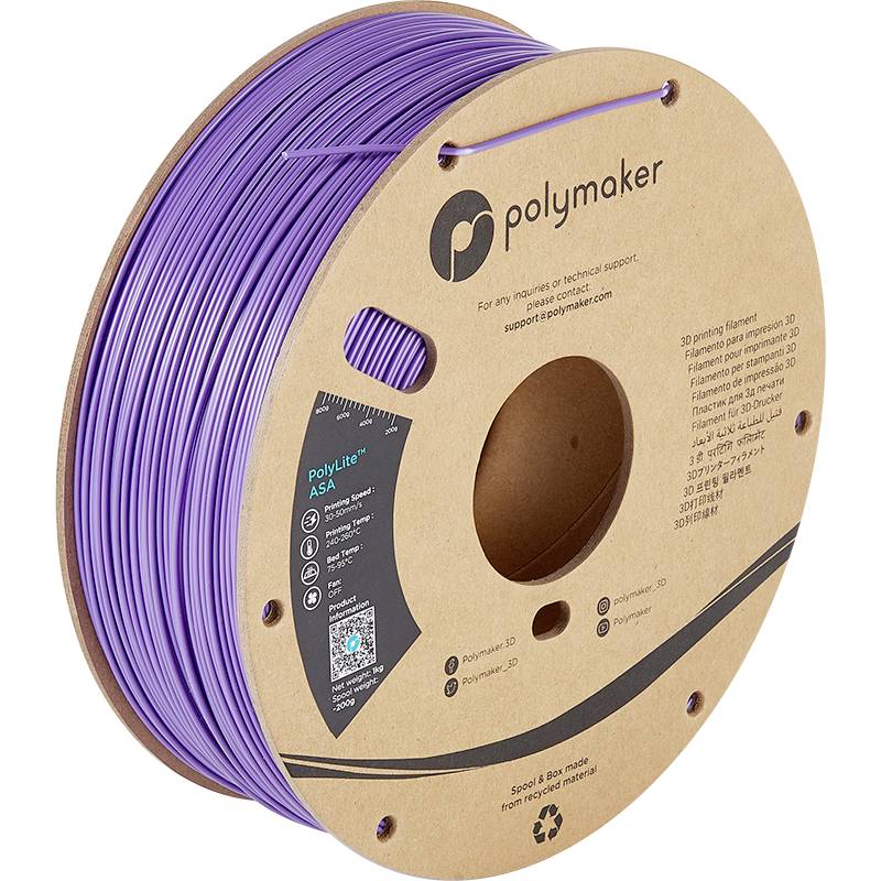 Polymaker PolyLite ASA Filament, lila, 3D-Druckmaterial auf Spule.