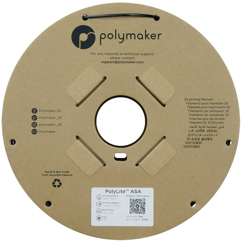 Polymaker PF01024 Black Filament ASA UV-beständig, witterungsbeständig, hitzebeständig, schlagfest 1.75mm 3000g Schwarz PolyLite™