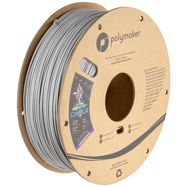 Polymaker PA07045 CosPLA Version B Filament PLA Leicht zu schleifen, Gute Lackhaftung 1.75mm 1000g Grau PolyLite™ 1St. Polymaker PA07045 CosPLA Version B Filament PLA Leicht zu schleifen, Gute Lackhaftung 1.75mm 1000g Grau PolyLite™ 1St.