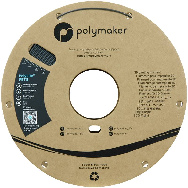 Polymaker PB01056 Filament PETG hitzebeständig, hohe Zugfestigkeit 1.75mm 1000g Dunkelgrau PolyLite™ 1St.