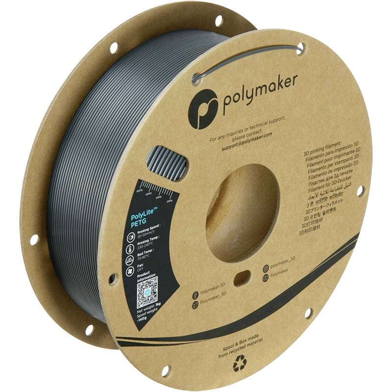 Polymaker PB01056 Filament PETG hitzebeständig, hohe Zugfestigkeit 1.75mm 1000g Dunkelgrau PolyLite™ 1St.
