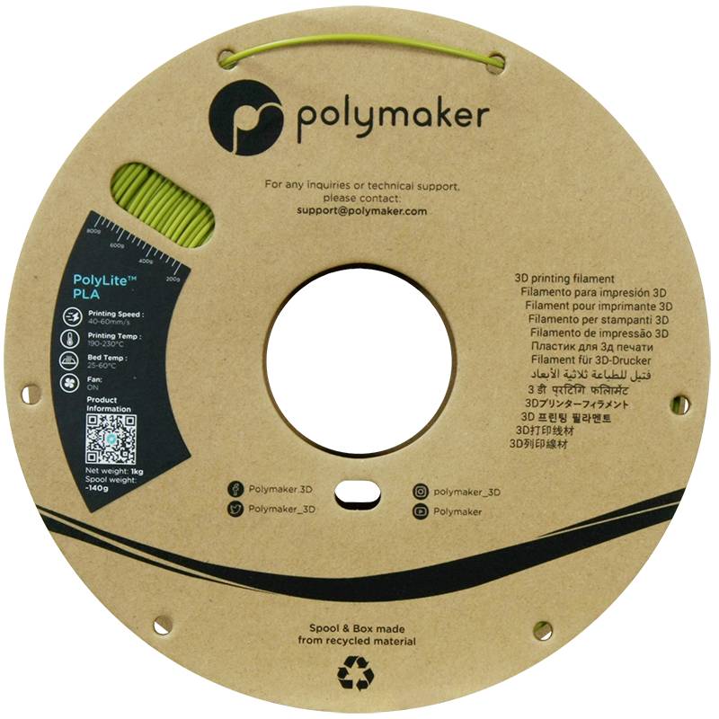Polymaker PA02058 PolyLite PLA Filament Olive Green 1.75mm / 1kg Filament PLA hohe Steifigkeit, hohe Zugfestigkeit 1.75mm 1000g