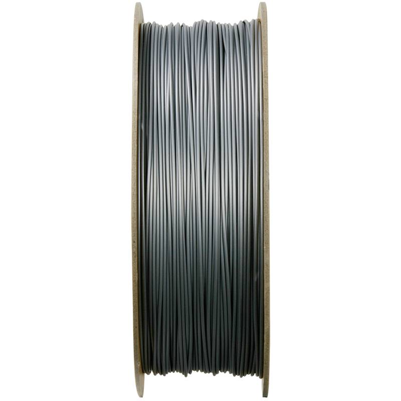 Eine Rolle mit dunkelgrauem Kabel, gleichmäßig aufgerollt. Sie steht aufrecht und zeigt die gleichmäßige Dichte des Kabels.