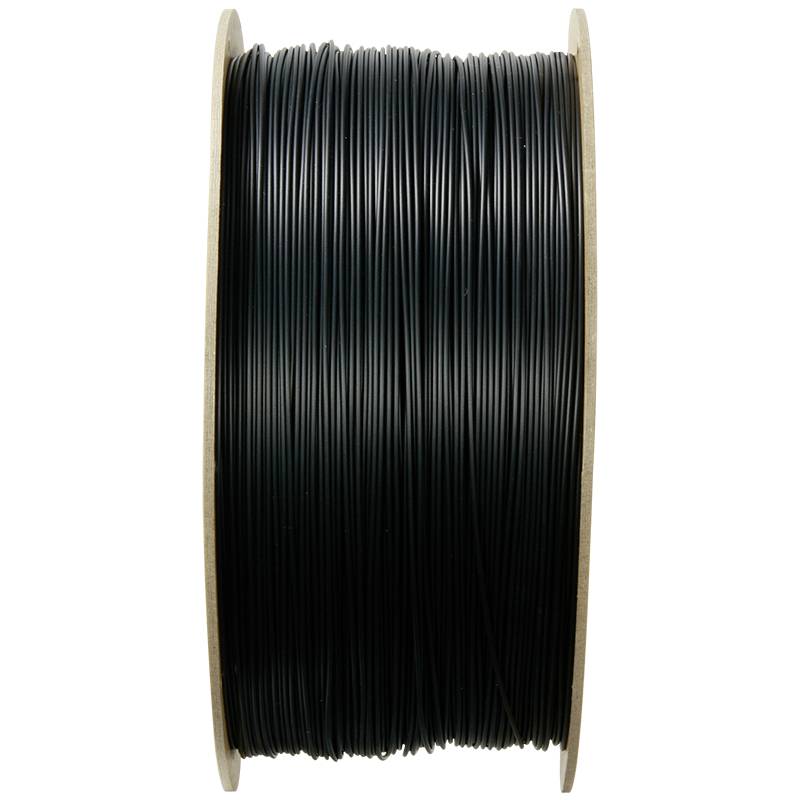 Eine Rolle mit schwarzem Filamentdraht, verwendet für 3D-Drucker.