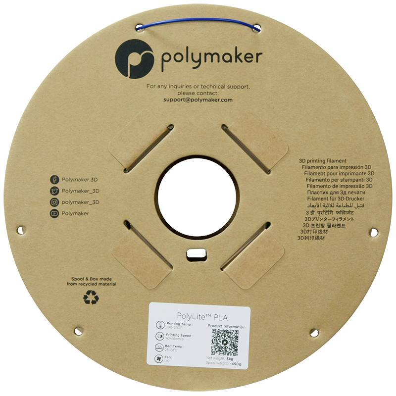 Polymaker PA02067 Filament PLA hohe Steifigkeit, hohe Zugfestigkeit 1.75mm 3000g Blau PolyLite™ 1St.