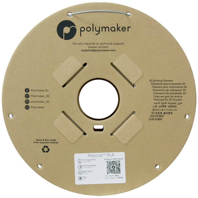 Polymaker PA02035 Filament PLA hohe Steifigkeit, hohe Zugfestigkeit 1.75mm 3000g Grau PolyLite™ 1St.