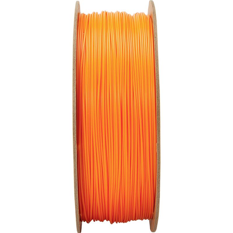 Eine Spule mit leuchtendem orangefarbenem Filament, geeignet für 3D-Drucker.