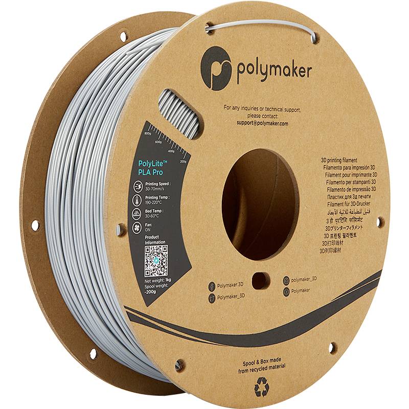 Polymaker PA07007 Metallic Filament PLA Pro hohe Steifigkeit, schlagfest 1.75mm 1000g Metallic-Silber PolyLite™ 1St.