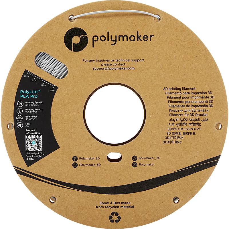 Polymaker PA07007 Metallic Filament PLA Pro hohe Steifigkeit, schlagfest 1.75mm 1000g Metallic-Silber PolyLite™ 1St.