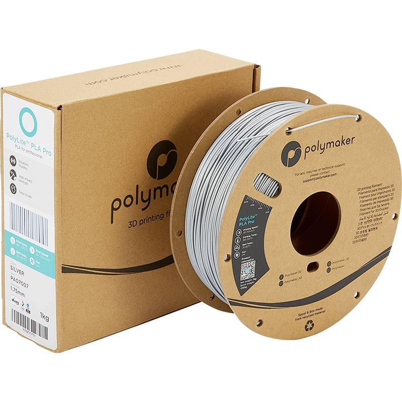 Polymaker PA07007 Metallic Filament PLA Pro hohe Steifigkeit, schlagfest 1.75mm 1000g Metallic-Silber PolyLite™ 1St.