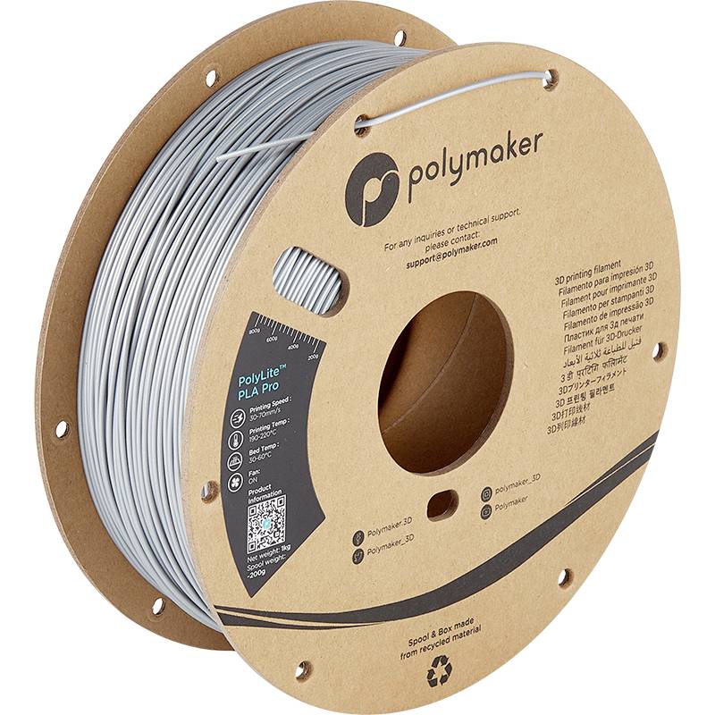 Polymaker PA07007 Metallic Filament PLA Pro hohe Steifigkeit, schlagfest 1.75mm 1000g Metallic-Silber PolyLite™ 1St.