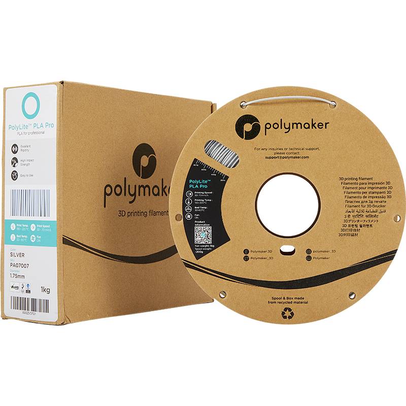 Polymaker PA07007 Metallic Filament PLA Pro hohe Steifigkeit, schlagfest 1.75mm 1000g Metallic-Silber PolyLite™ 1St.