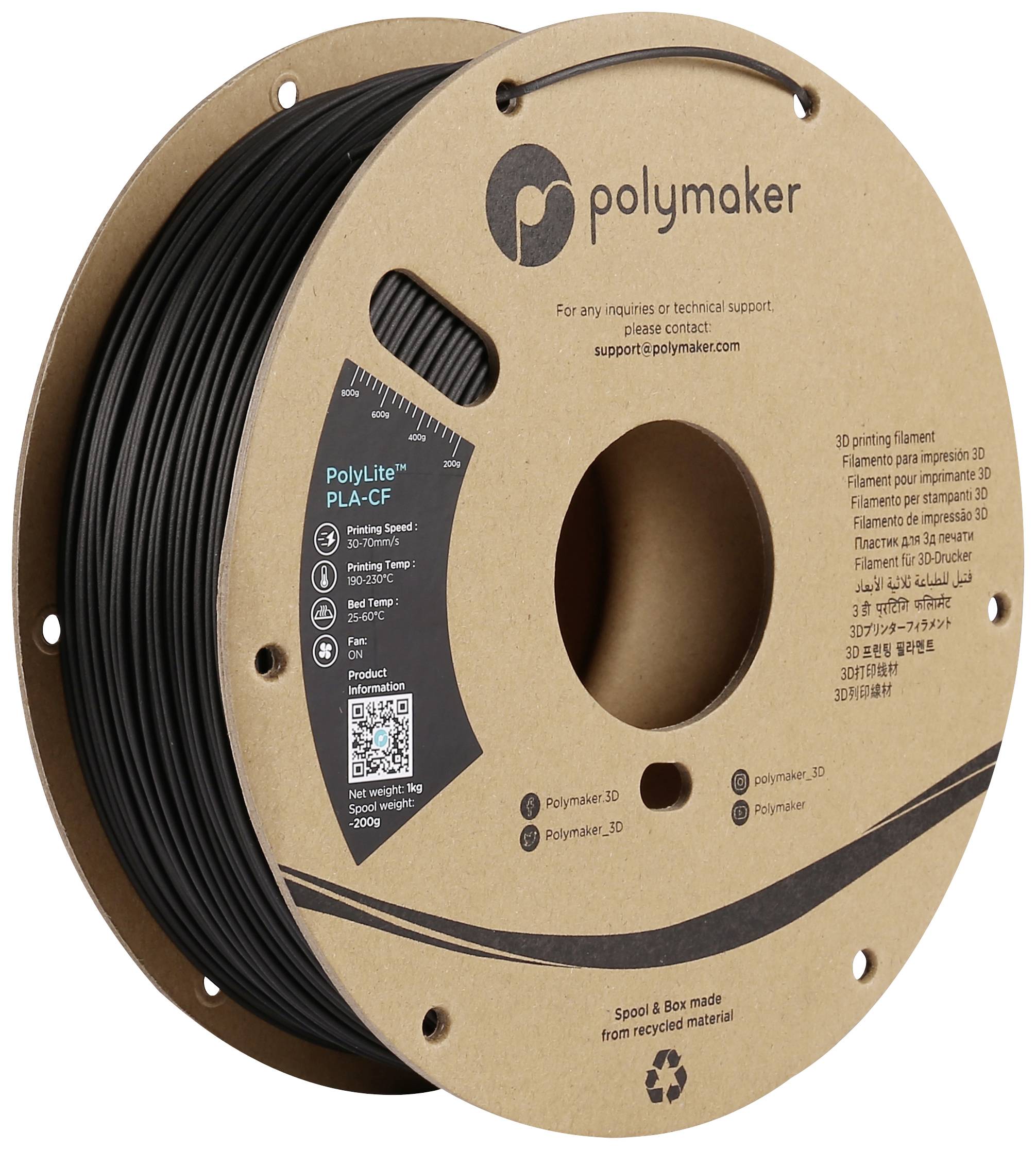 Polymaker PA10001 Filament PLA-CF Kohlefaserverstärkt 1.75mm 1000g Schwarz PolyLite™ 1St.