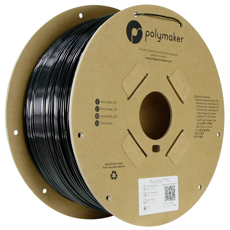 Polymaker PC02007 Filament PC (Polycarbonat) schlagfest, hitzebeständig 1.75mm 3000g Schwarz PolyMax™ 1St.