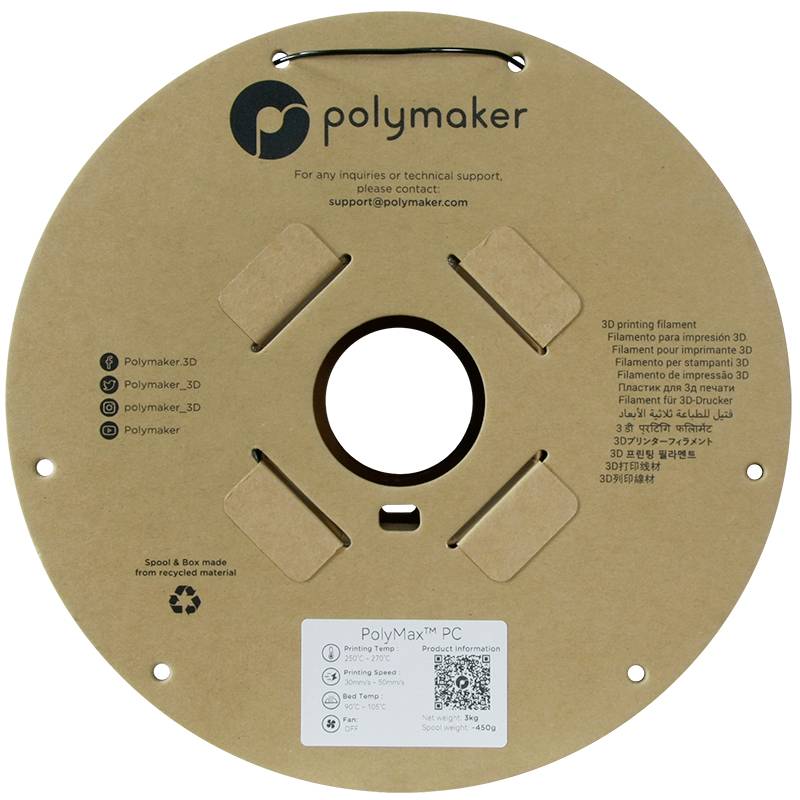 Polymaker PC02007 Filament PC (Polycarbonat) schlagfest, hitzebeständig 1.75mm 3000g Schwarz PolyMax™ 1St.