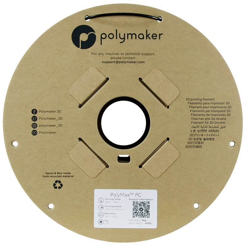 Polymaker PC02009 Filament PC (Polycarbonat) schlagfest, hitzebeständig 2.85mm 3000g Schwarz PolyMax™ 1St.