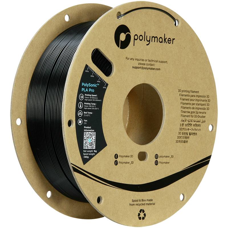 Polymaker PA13002 Filament PLA+ Highspeed Filament, schlagfest 1.75 mm 1000 g Schwarz PolySonic™ 1