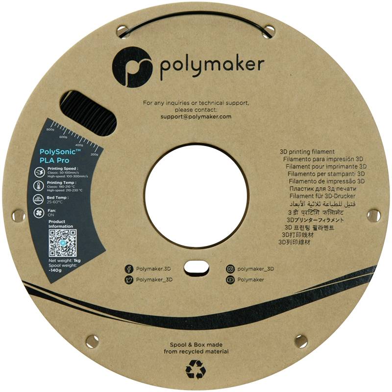 Polymaker PA13002 Filament PLA+ Highspeed Filament, schlagfest 1.75mm 1000g Schwarz PolySonic™ 1St.