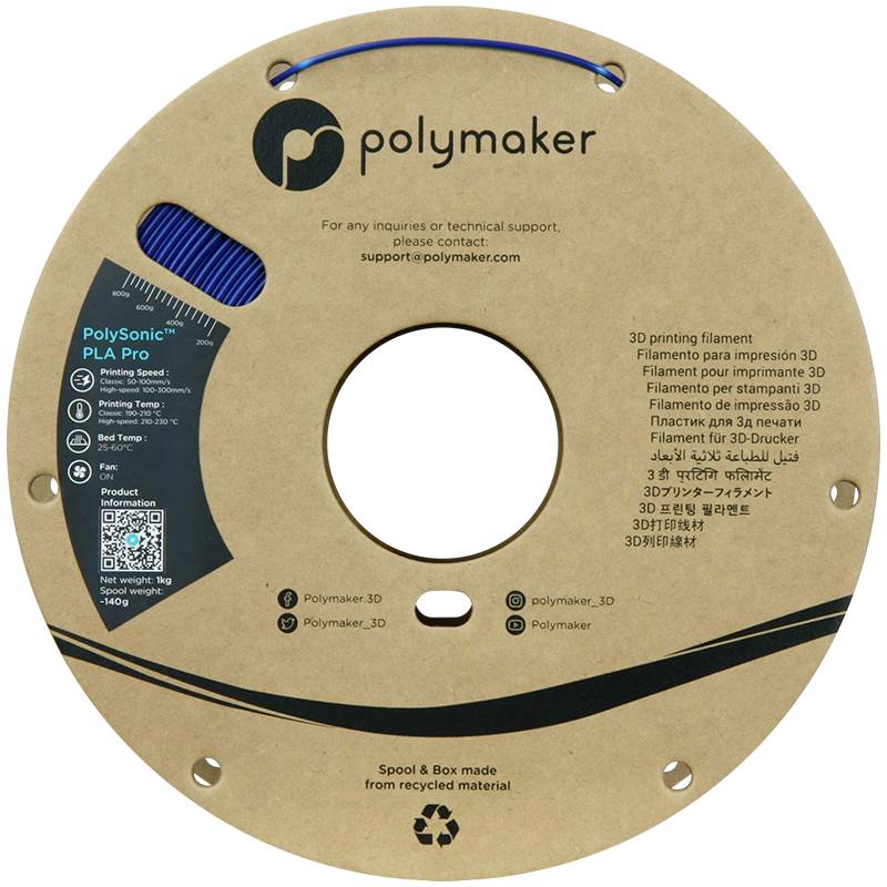 Braune Spule von Polymaker mit 3D-Drucker Filament, 1,75 mm, 1 kg. Text auf der Spule gibt Produktdetails in mehreren Sprachen an.
