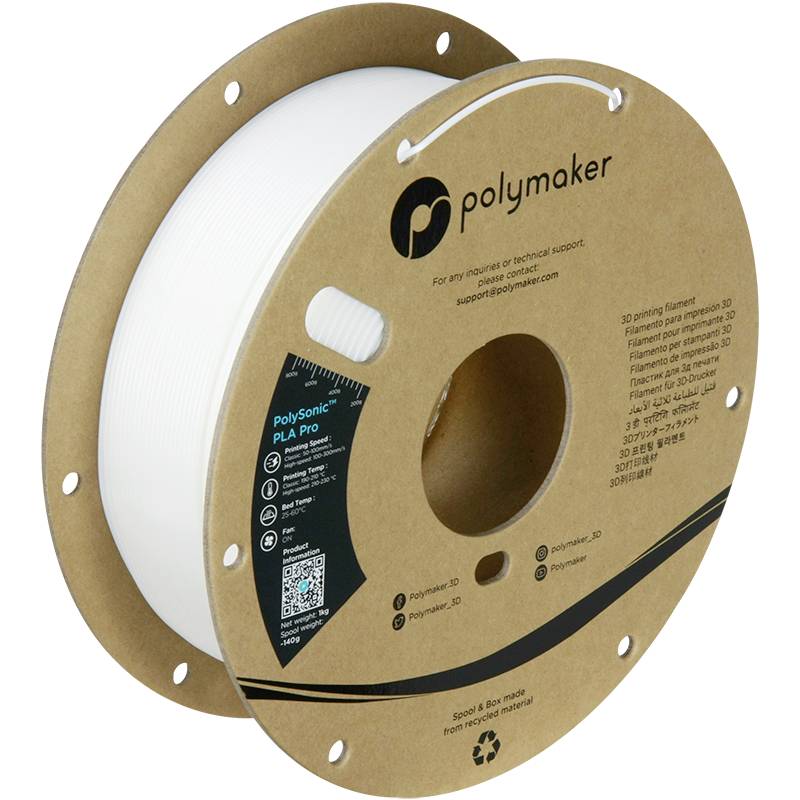 Polymaker PA13001 Filament PLA+ Highspeed Filament, schlagfest 1.75mm 1000g Weiß PolySonic™ 1St.