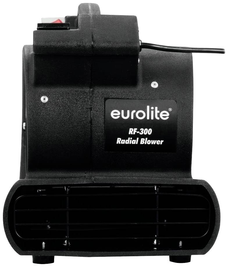 Ein schwarzer Eurolite RF-300 Radialgebläse, frontal abgebildet.