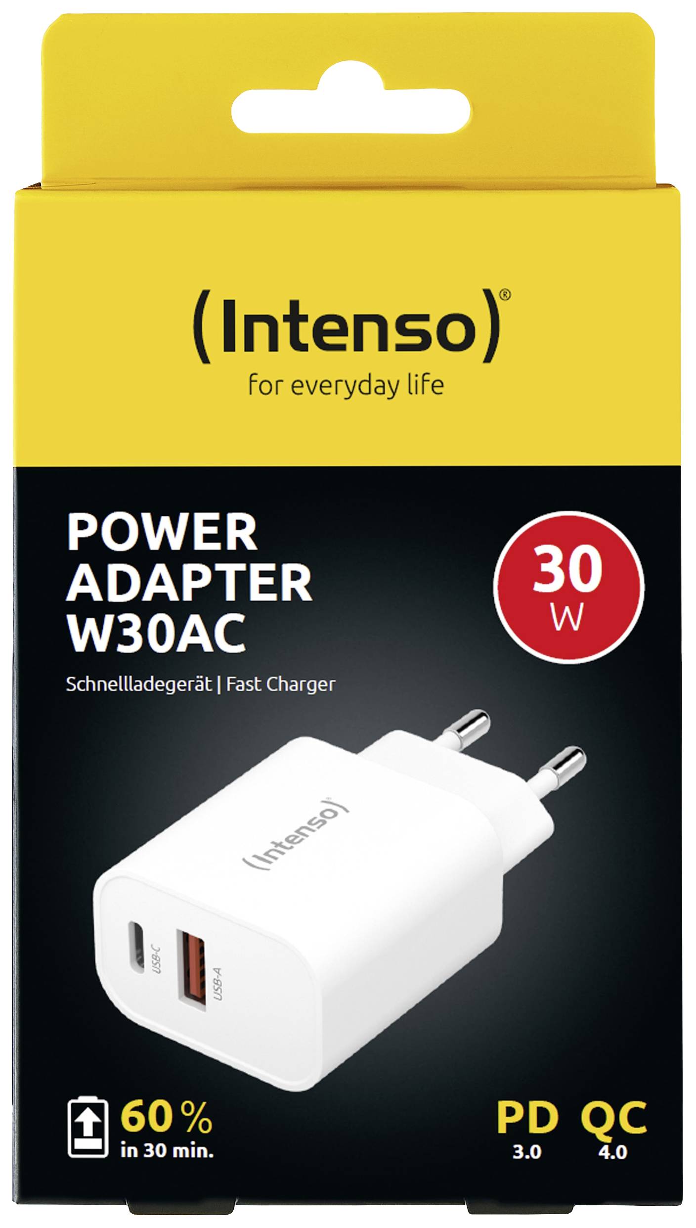 Intenso W30AC USB Ladegerät 30W 1x USB-A, 1x USB-C® Weiß Innenbereich USB Power Delivery (USB-PD)