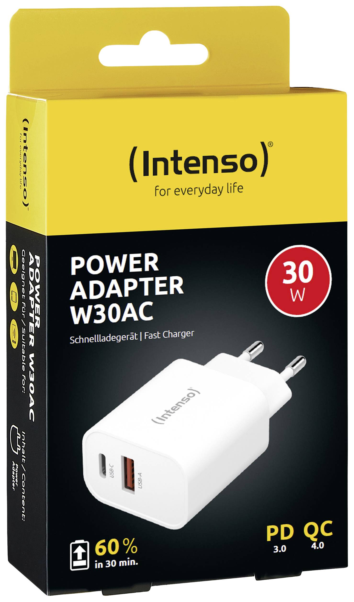 Intenso W30AC USB Ladegerät 30W 1x USB-A, 1x USB-C® Weiß Innenbereich USB Power Delivery (USB-PD)