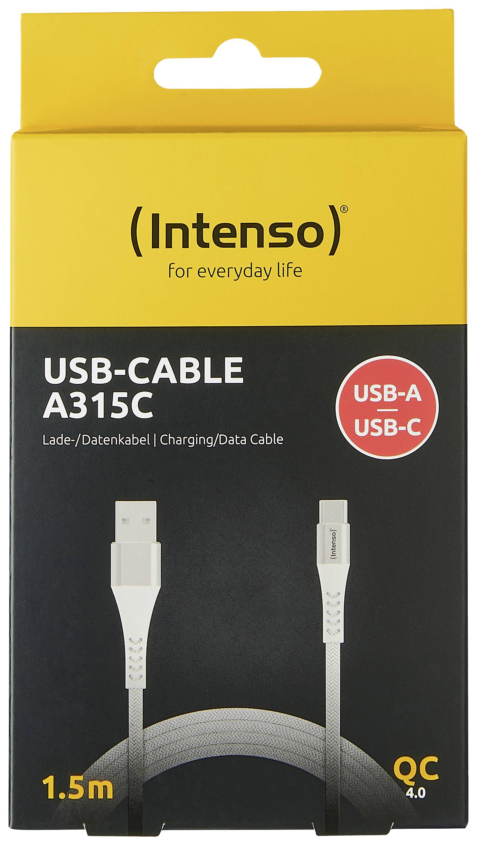Intenso USB-Kabel USB 2.0 USB-A Stecker, USB-C® Stecker 1.50m Weiß Stoff-Ummantelung 7901102