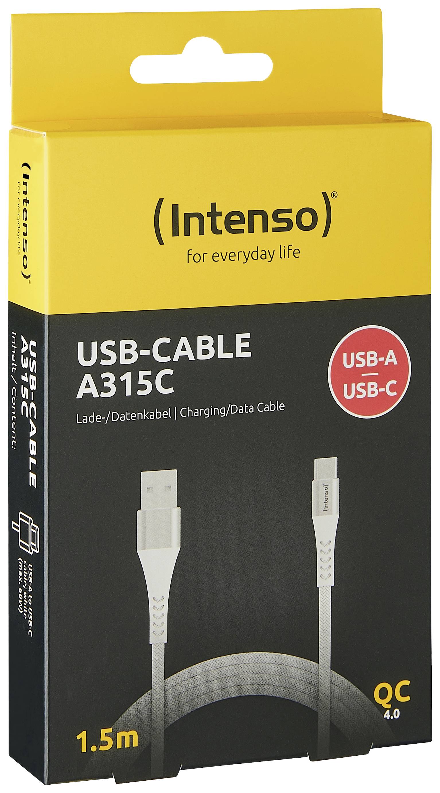 Intenso USB-Kabel USB 2.0 USB-A Stecker, USB-C® Stecker 1.50m Weiß Stoff-Ummantelung 7901102