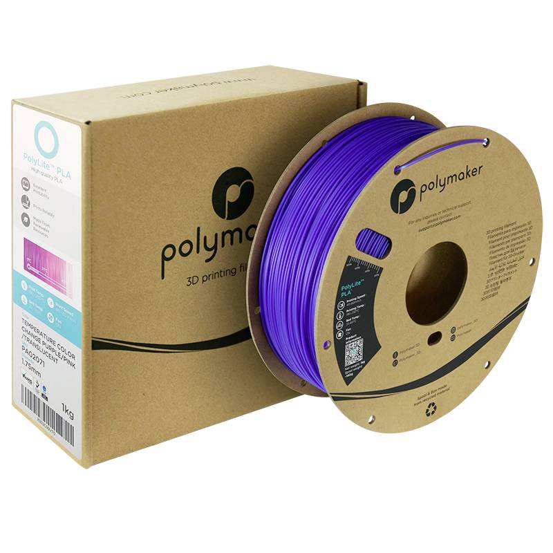 Polymaker PA02071 Temperature Color Changing Filament PLA Farbwechsel 1.75mm 1000g Purple, Pink, Transluzent PolyLite™ 1St.
