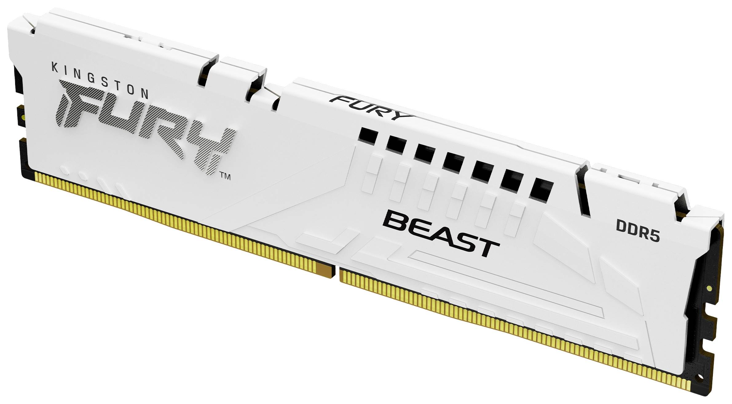 Ein weißer RAM-Riegel der Marke Kingston mit der Aufschrift 'FURY BEAST DDR5', geeignet für leistungsstarke Computer.