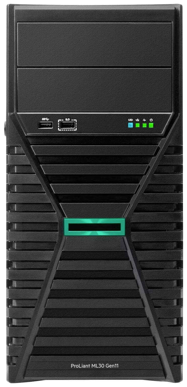 Schwarzer Tower-PC mit markanten horizontalen Lüftungsschlitzen, zwei USB-Anschlüssen und Statusleuchten auf der Vorderseite.