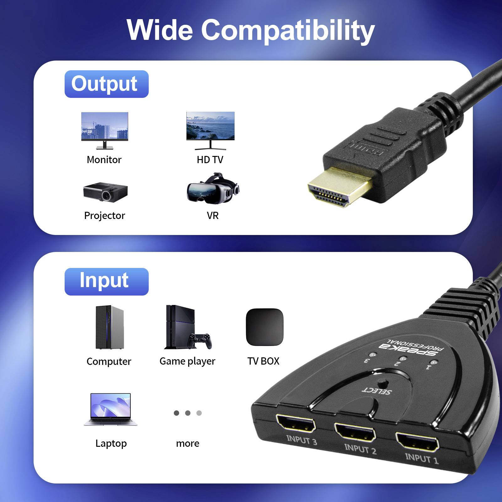 SpeaKa Professional SP-HDSW-200 3 Port HDMI-Switch Ultra HD-fähig 7680 x 4320 Pixel