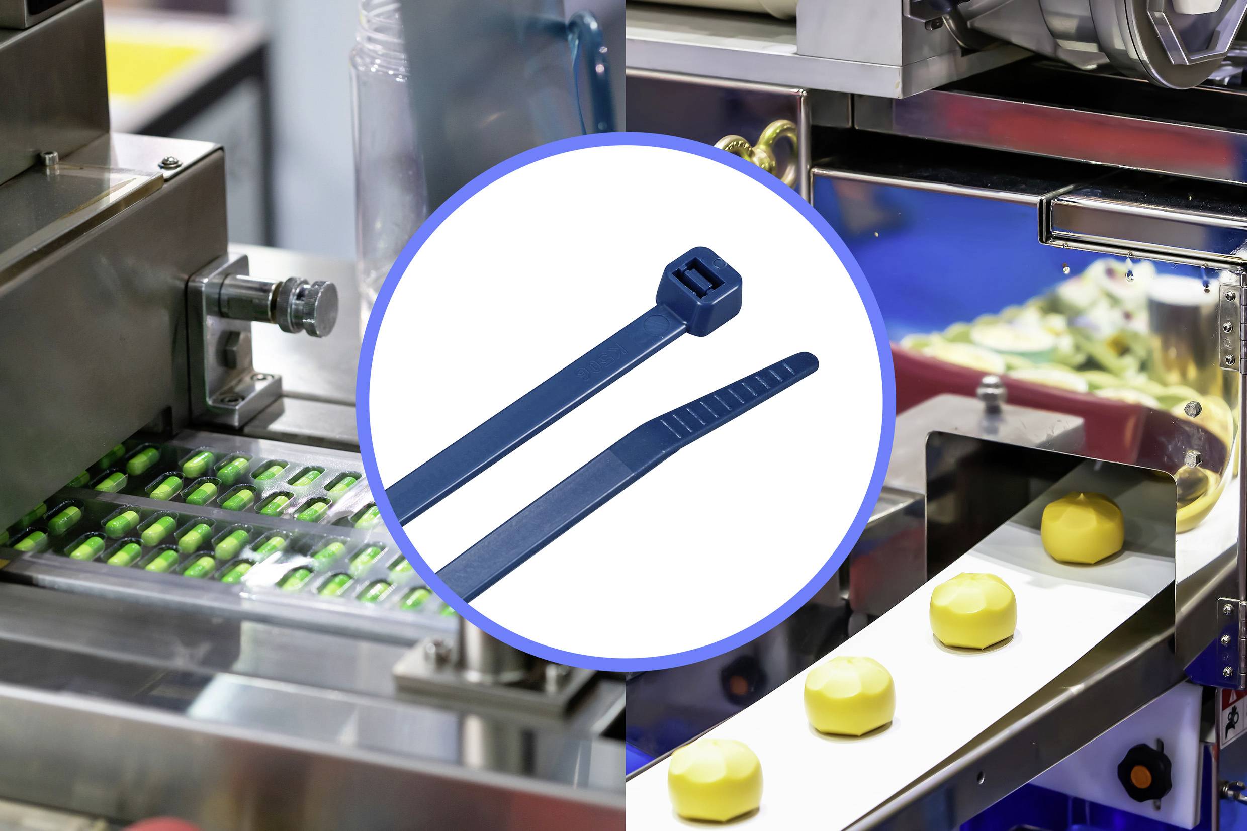 TRU COMPONENTS TC-12533352 Kabelbinder 250mm 4.8mm Blau Metall detektierbar 100St.