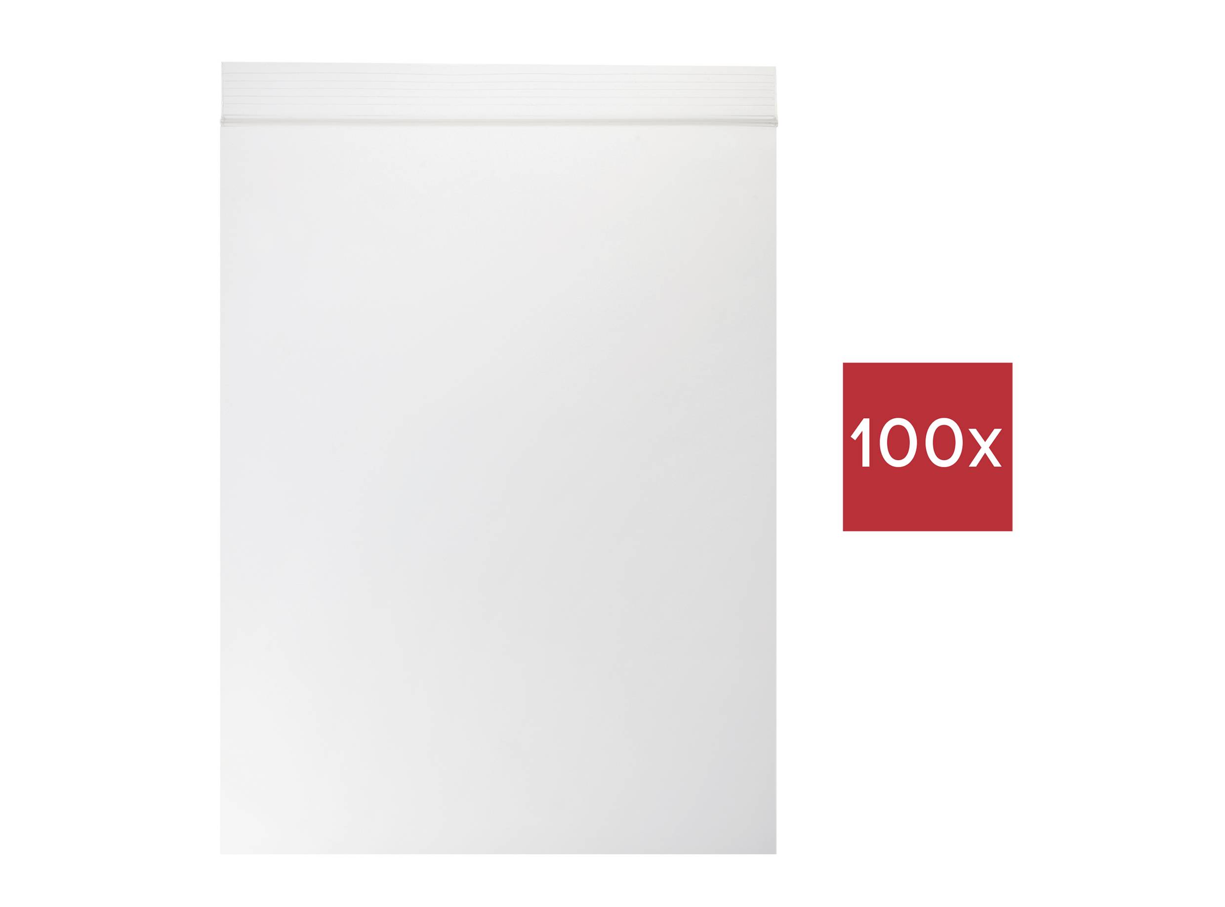 Weiße, rechteckige Papierrolle neben einem roten Quadrat mit der Zahl '100x'.